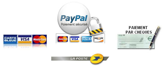 Modes de paiements et de livraisons : Carte bancaire bleue Visa Mastercard Paypal Chèque
