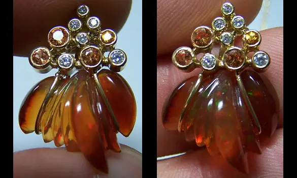 18 K GOLD PENDANT - MEXICAN FIRE OPAL 