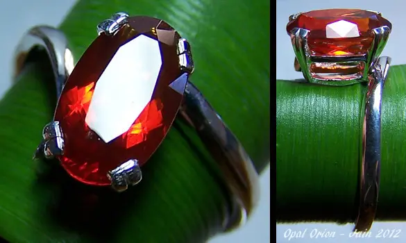 BAGUE ARGENT 925 OPALE DE FEU MEXIQUE