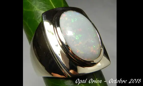 18 K WHITE GOLD RING MEN & OPAL