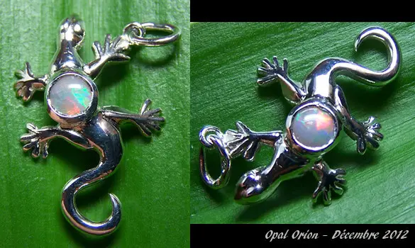 PENDENTIF GECKO ARGENT 925 - OPALE NOIRE