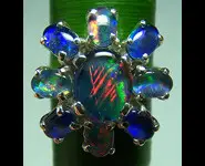 SILVER 925 FLOWER RING TRIPLET OPALS