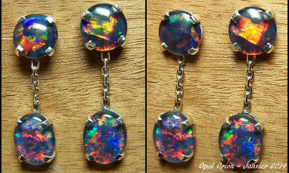 BOUCLE D'OREILLE PENDANTE ARGENT OPALE